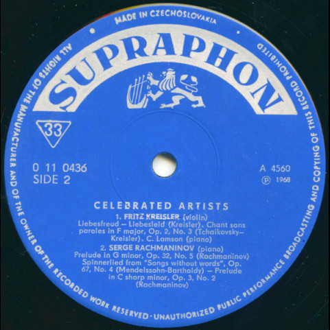 Wanda Landowska, Fritz Kreisler, Ignacy Jan Paderewski, Sergei Rachmaninoff - Celebrated Artists (1968) [1LP]