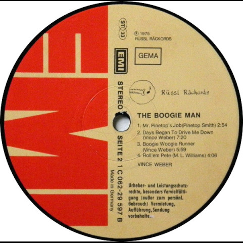 Vince Weber - The Boogie Man (Piano Blues & Boogie Woogie) (1975) [1LP]