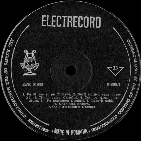 Alexandru Grozuță - Pe Mureș Și Pe Tîrnave (Cîntece Populare Și Romanțe) (1979) [1LP]