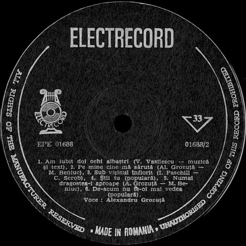 Alexandru Grozuță - Pe Mureș Și Pe Tîrnave (Cîntece Populare Și Romanțe) (1979) [1LP]