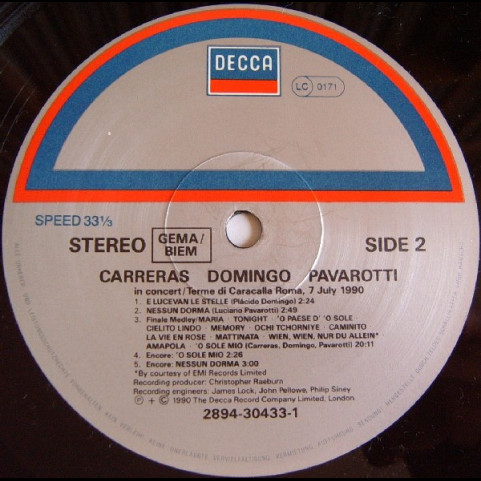 José Carreras, Placido Domingo, Luciano Pavarotti, Zubin Mehta - In Concert (1990) [1LP]