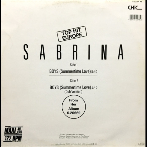 Sabrina - Boys (Summertime Love) (1987) [12"]