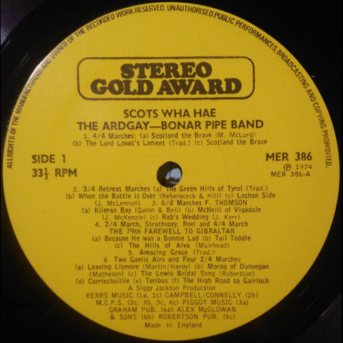 Ardgay-Bonar Pipe Band, The - Scots Wha! Hae (1974) [1LP]