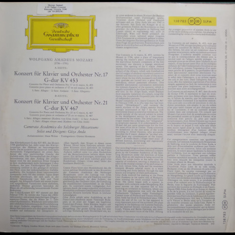 Wolfgang Amadeus Mozart - Géza Anda - Camerata Academica Salzburg - Klavierkonzerte G-dur Kv 453, C-dur Kv 467 (1962) [1LP]