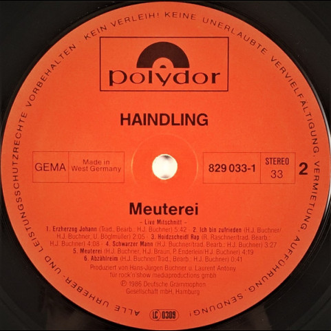 Haindling - Meuterei (1986) [1LP]