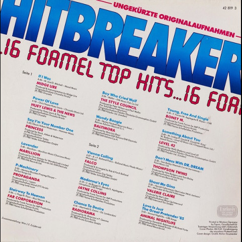 Various - Hitbreaker 1/86 - 16 Formel Top Hits (1986) [1LP]