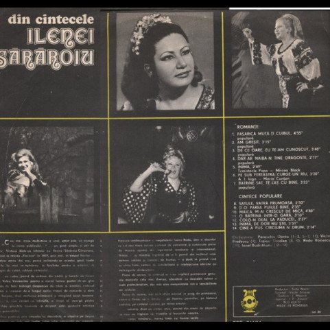 Ileana Sărăroiu - Din Cintecele Ilenei Sărăroiu - Romanțe Și Cîntece Populare (1980) [1LP]