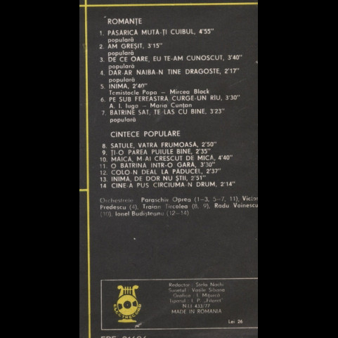 Ileana Sărăroiu - Din Cintecele Ilenei Sărăroiu - Romanțe Și Cîntece Populare (1980) [1LP]