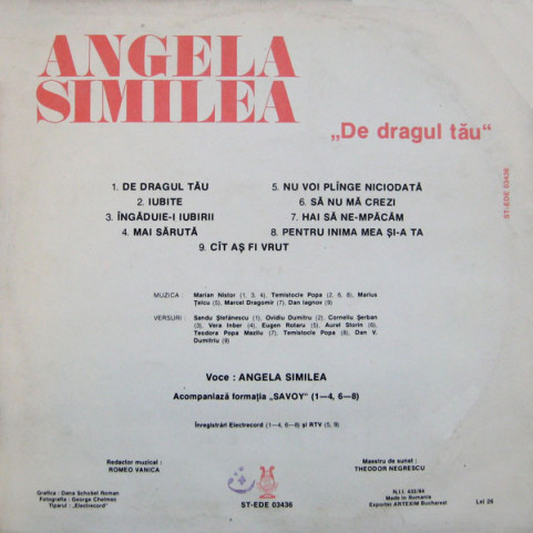 Angela Similea - De Dragul Tău (1988) [1LP]
