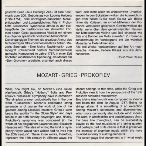 Wolfgang Amadeus Mozart, Edvard Grieg, Sergei Prokofiev, Berliner Philharmoniker, Herbert von Karajan - Eine Kleine Nachtmusik / Holberg-Suite / Symphonie Classique (1984) [1CD]