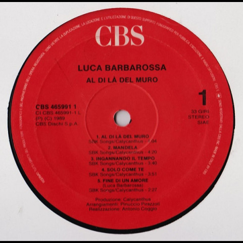 Luca Barbarossa - Al Di Là Del Muro (1989) [1LP]