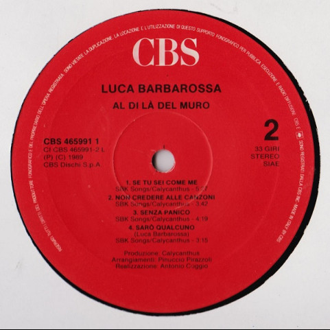 Luca Barbarossa - Al Di Là Del Muro (1989) [1LP]