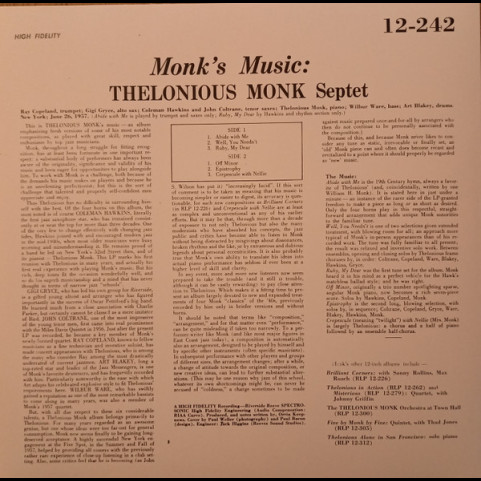 Thelonious Monk Septet - Monk's Music (2024) [1LP] 180g