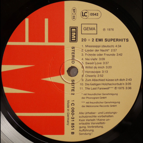 Various - 20 + 2 EMI Superhits (1976) [1LP]