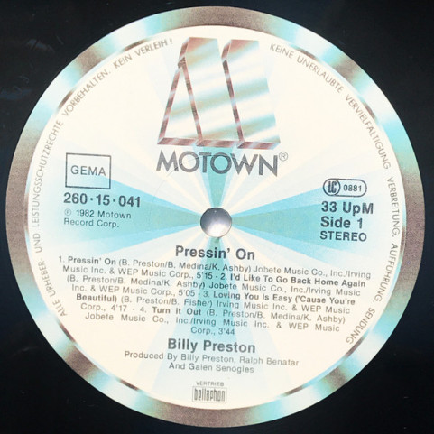 Billy Preston - Pressin' On (1982) [1LP]