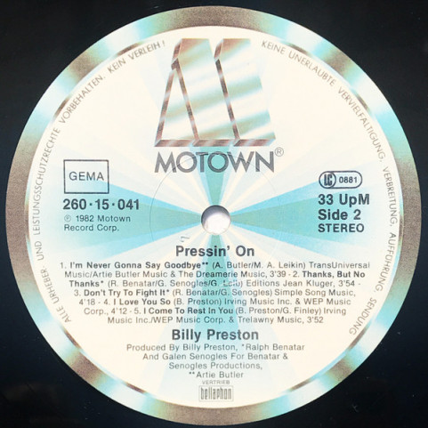 Billy Preston - Pressin' On (1982) [1LP]