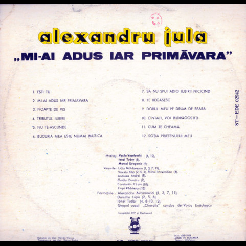 Alexandru Jula - Mi-ai Adus Iar Primăvara (1986) [1LP]