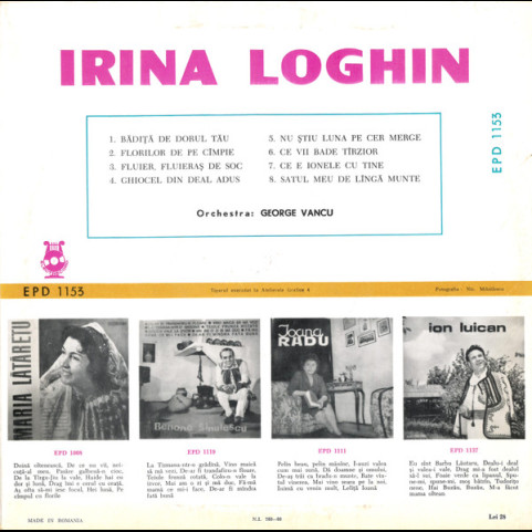Irina Loghin - Bădiță, De Dorul Tău (1967) [1LP]