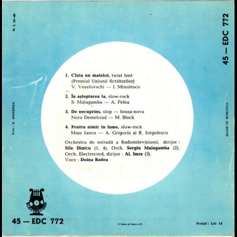 Doina Badea - Al IV-lea Festival De Muzică Ușoară Romanească – Mamaia 1966 [7"]