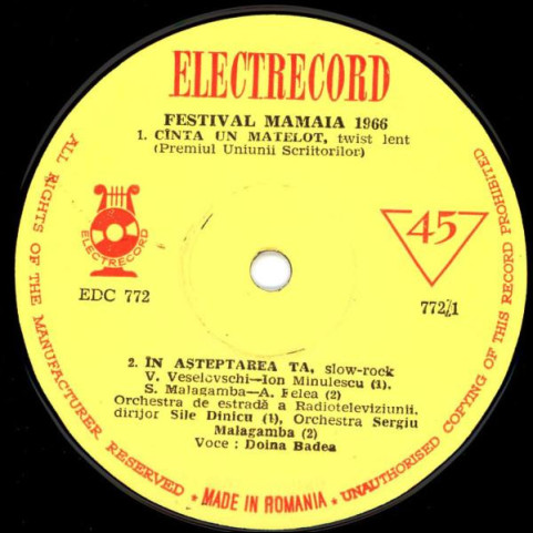 Doina Badea - Al IV-lea Festival De Muzică Ușoară Romanească – Mamaia 1966 [7"]