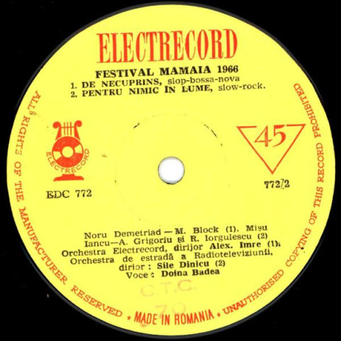 Doina Badea - Al IV-lea Festival De Muzică Ușoară Romanească – Mamaia 1966 [7"]