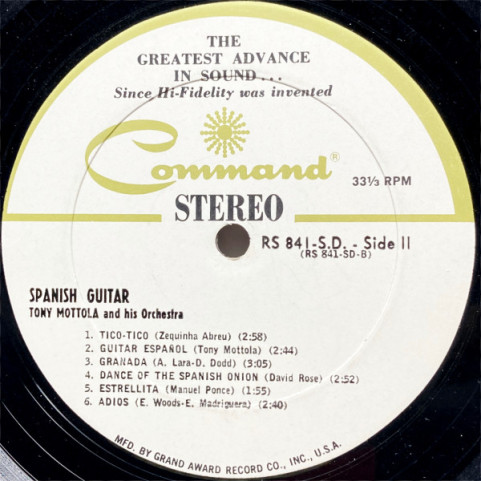 Tony Mottola And His Orchestra - Spanish Guitar (1962) [1LP]