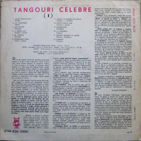Orchestra Electrecord , Dirijor: Alexandru Imre - Tangouri Celebre (I) [1LP]