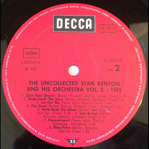Stan Kenton And His Orchestra - The Uncollected Vol. II - 1941 (1978) [1LP]