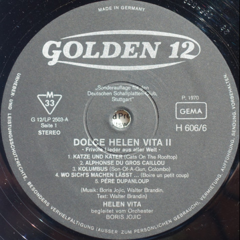 Helen Vita - Dolce Helen Vita (Frivole Lieder Aus Aller Welt) (1970) [1LP]