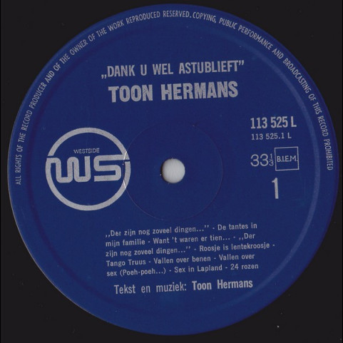 Toon Hermans - Dank U Wel Alstublieft - Hoogtepunten Uit De Jubileumshow Tien Toon (1967) [1LP]