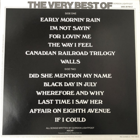 Gordon Lightfoot - The Very Best Of Gordon Lightfoot (1975) [1LP]