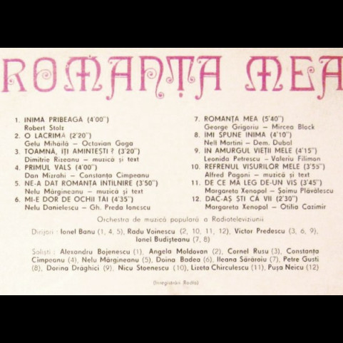 Various - Romanța Mea (1979) [1LP]