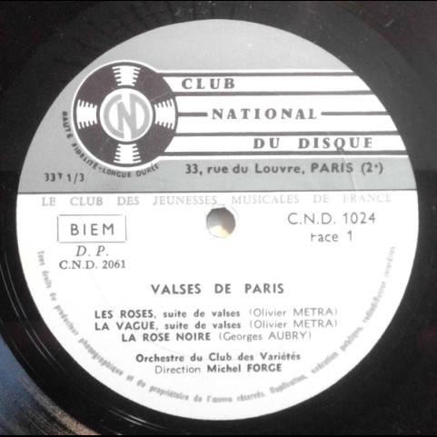 Orchestre Du Club Des Variétés - Valses De Paris [10"]