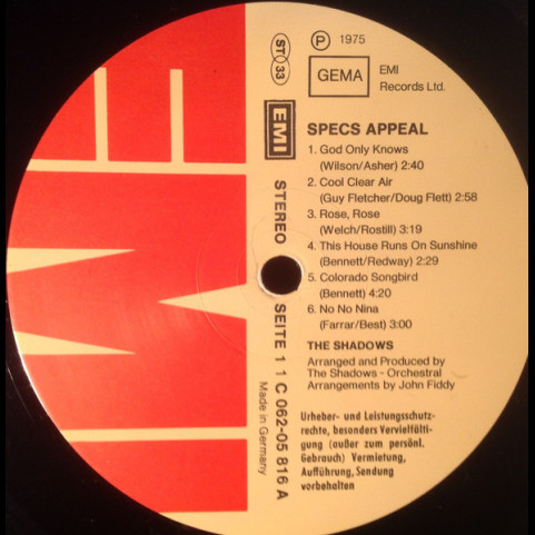 Shadows, The - Specs Appeal (1975) [1LP]