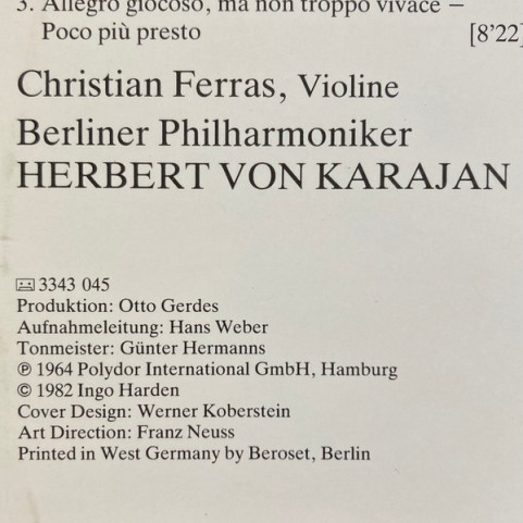 Johannes Brahms, Christian Ferras, Berliner Philharmoniker, Herbert von Karajan - Violinkonzert D-Dur (1982) [1LP]