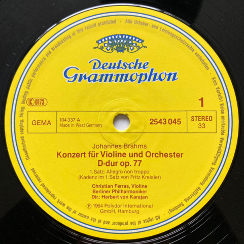 Johannes Brahms, Christian Ferras, Berliner Philharmoniker, Herbert von Karajan - Violinkonzert D-Dur (1982) [1LP]