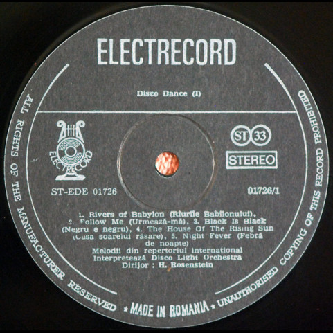 Disco Light Orchestra , Dirijor : Harald Rosenstein - Disco Dance (I) (1980) [1LP]