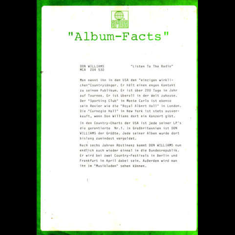 Don Williams (2) - Listen To The Radio (1982) [1LP]