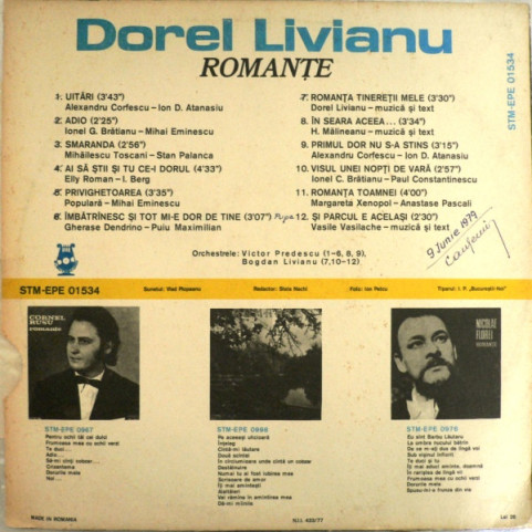 Dorel Livianu - Romanțe (1979) [1LP]