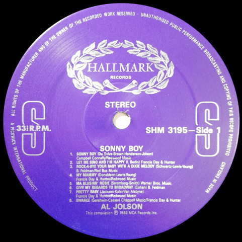 Al Jolson - Sonny Boy (1986) [1LP]