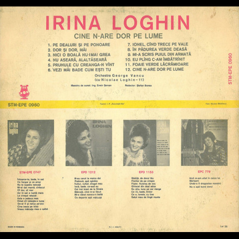 Irina Loghin - Cine N-are Dor Pe Lume (1974) [1LP]