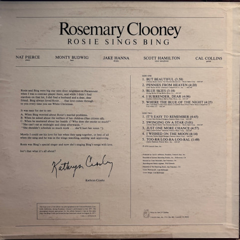 Rosemary Clooney - Rosie Sings Bing (1978) [1LP]