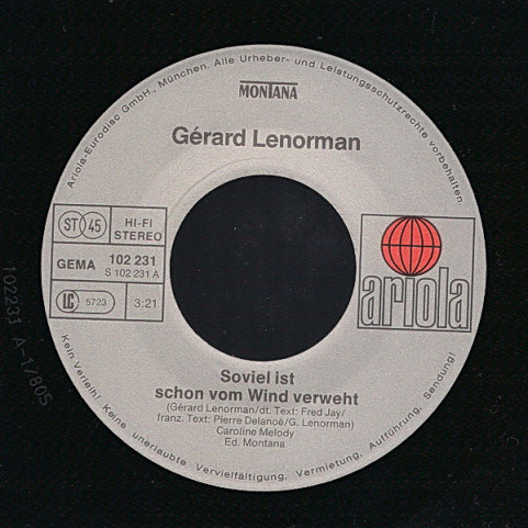 Gérard Lenorman - Soviel Ist Schon Vom Wind Verweht / Mama (1980) [7"]