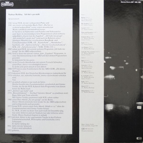 Mathias Richling - Ich Bin's Gar Nicht (1983) [1LP]