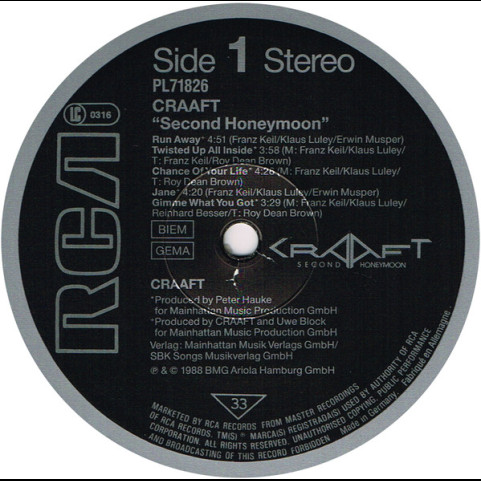 Craaft - Second Honeymoon (1988) [1LP]