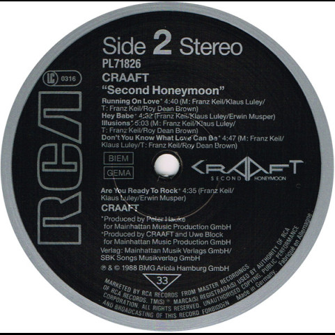 Craaft - Second Honeymoon (1988) [1LP]