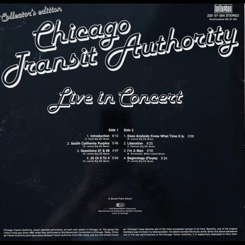 Chicago (2) - Live In Concert (1981) [1LP]