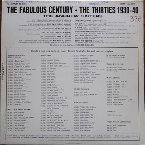 Andrews Sisters, The - The Fabulous Century - The Thirties 1930-1940 (1972) [1LP]