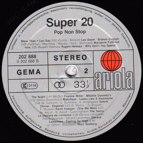 Various - Super 20 - Pop Non Stop (1980) [1LP]