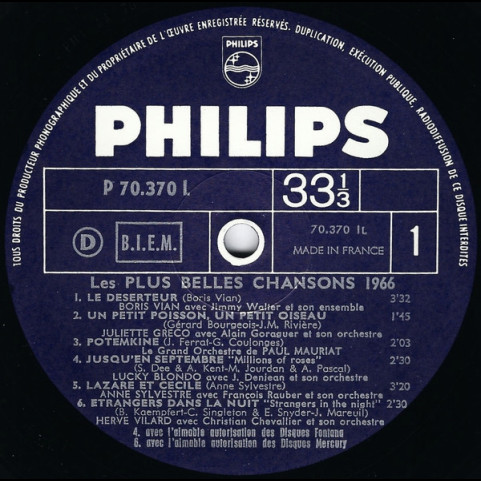 Various - Les Plus Belles Chansons 1966 (1966) [1LP]